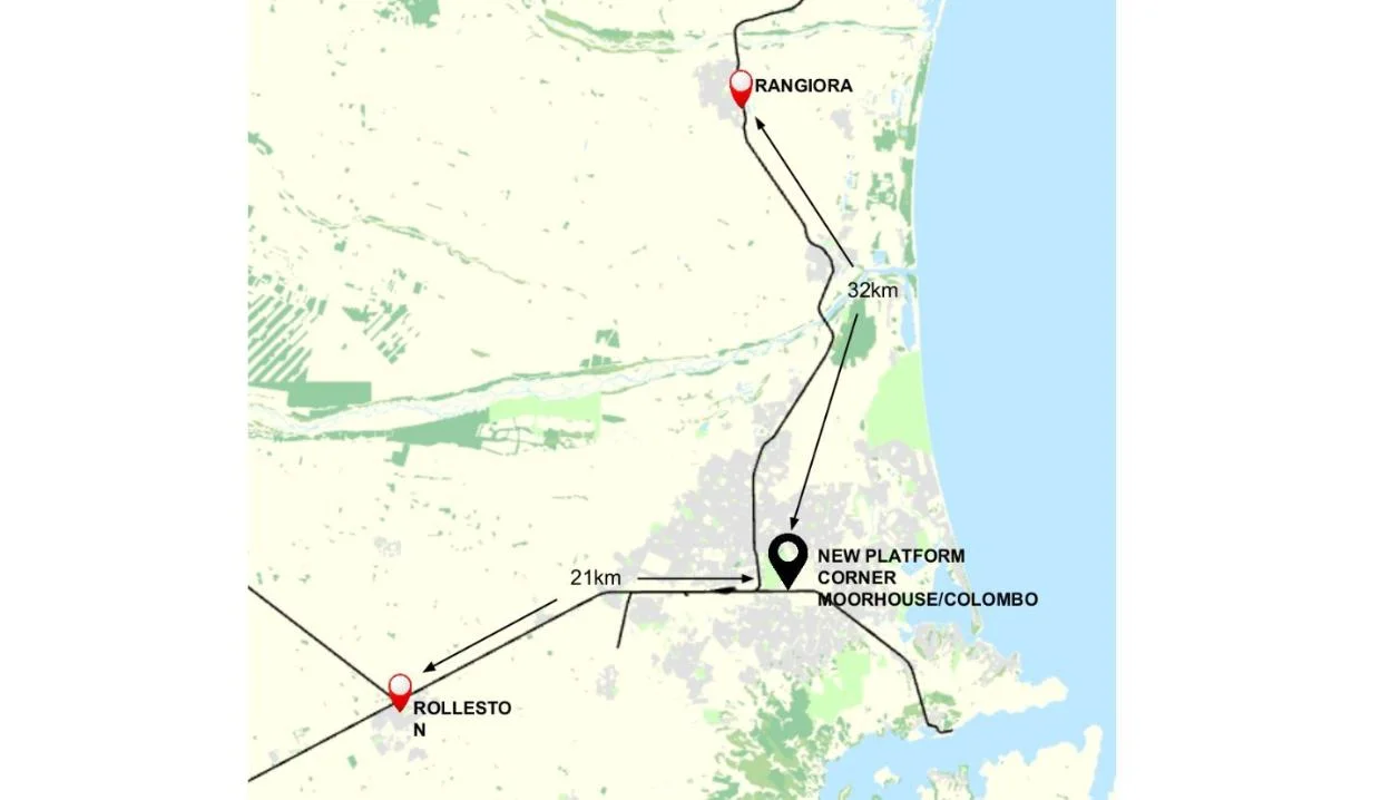 Mainland Rail’s earlier proposed Greater Christchurch route included a new platform at Moorhouse Ave/Colombo Street